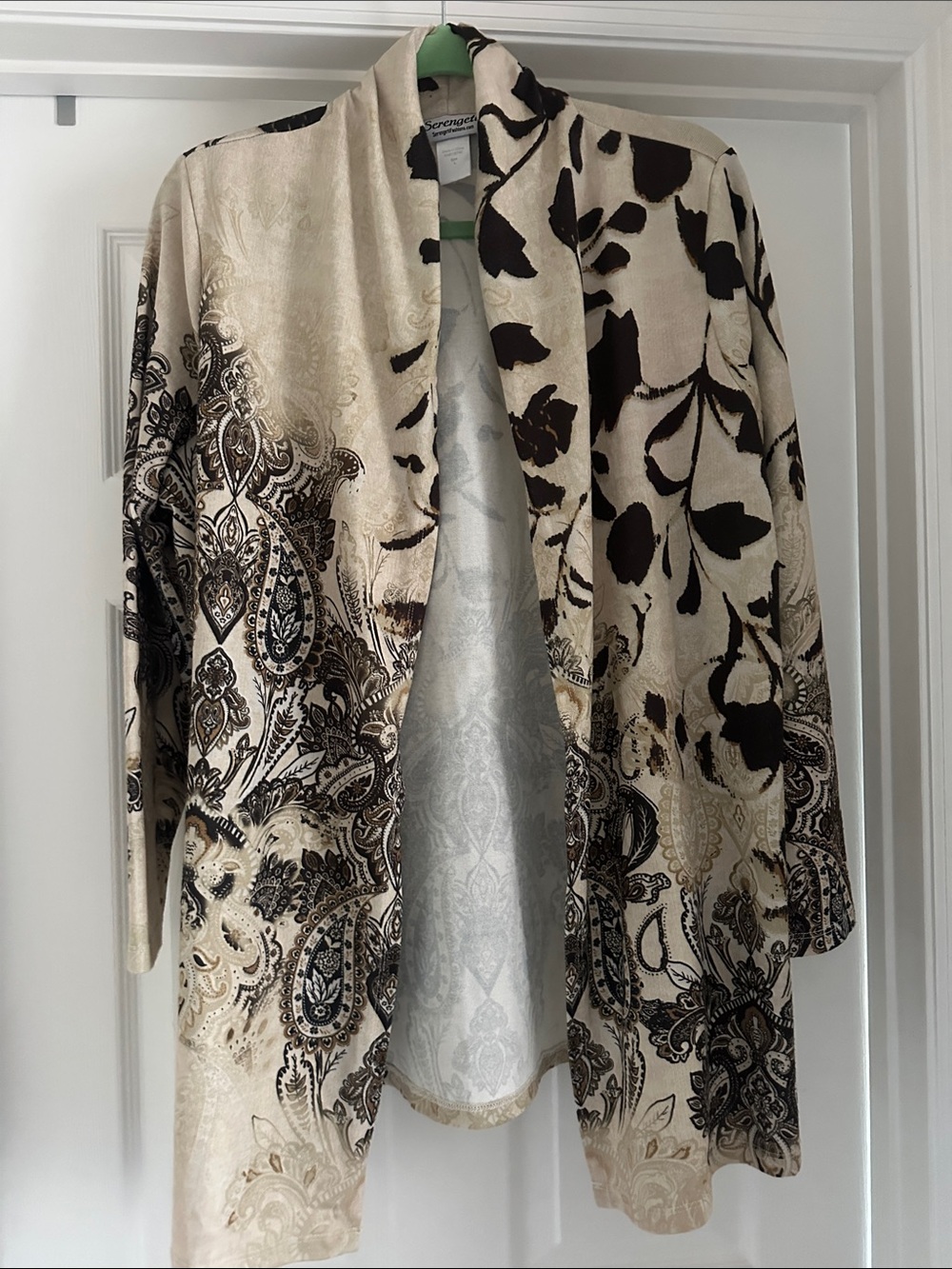 Serengeti Cream and Black Paisley Open Cardigan